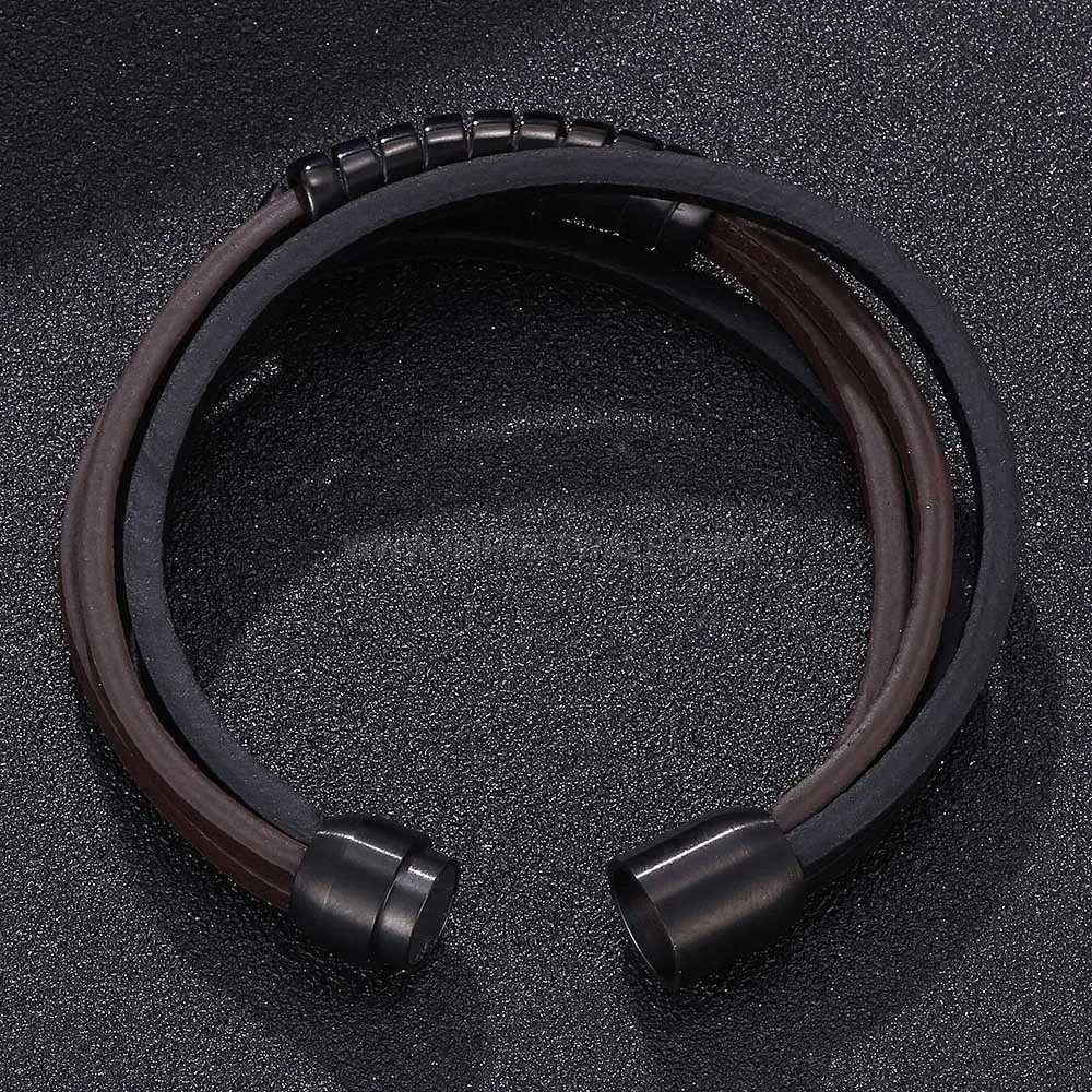 Handwoven Leather Cord Bracelet with Stainless Steel U-Shaped Clasp
