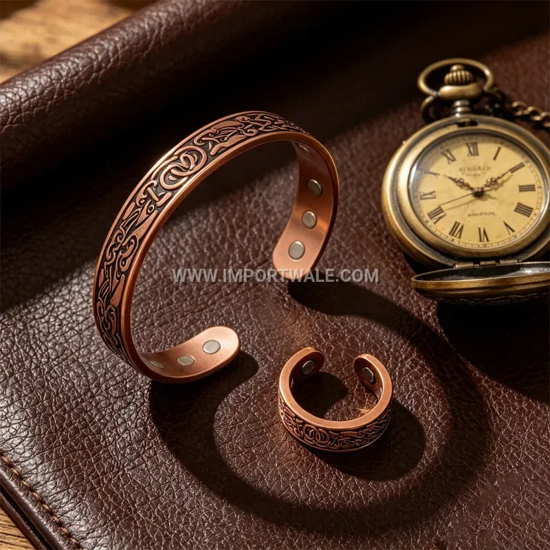 Vintage Dragon Pattern Red Copper Magnetic Therapy Bangle