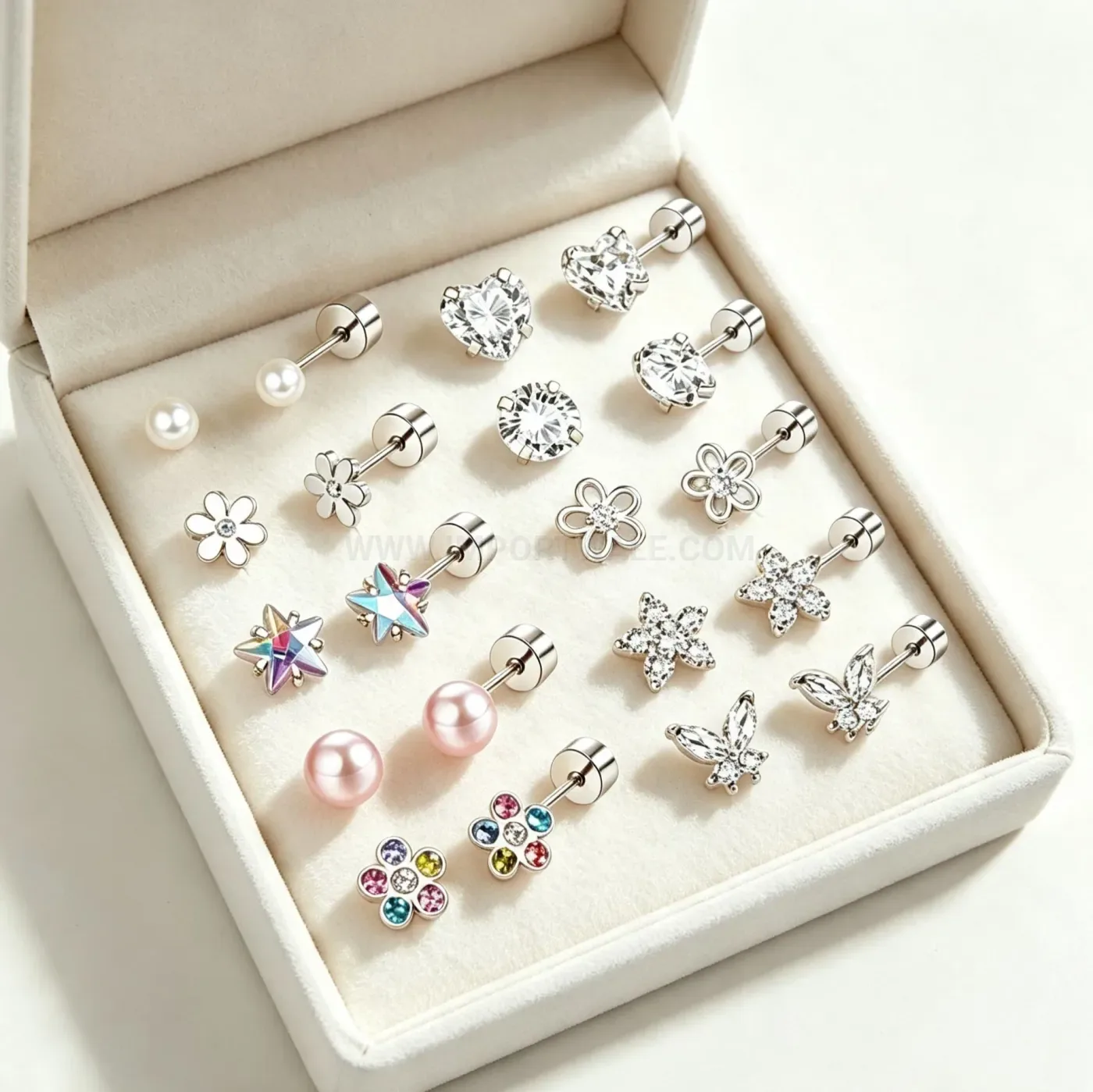 Fashion Stainless Steel Zircon and Pearl Threaded Cartilage Stud Piercings