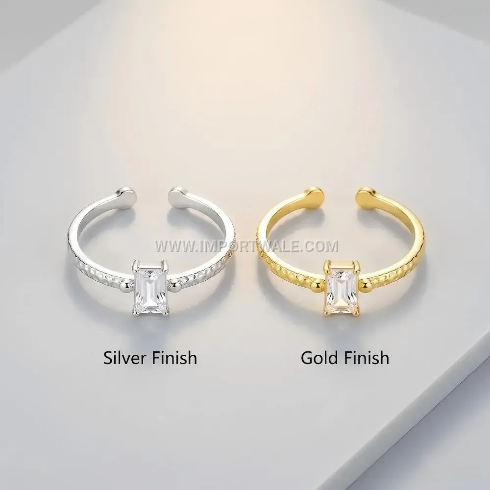 Radiant Cut Cubic Zirconia Rectangular Open Stainless Steel Ring