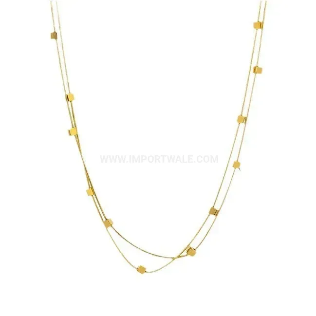 Elegant Layered Geometric Cube Titanium Steel Snake Chain Collar Necklace