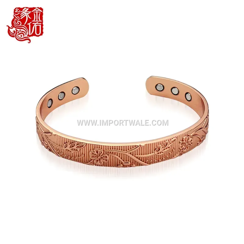Embossed Plum Blossom Open Copper Bangle Bracelet