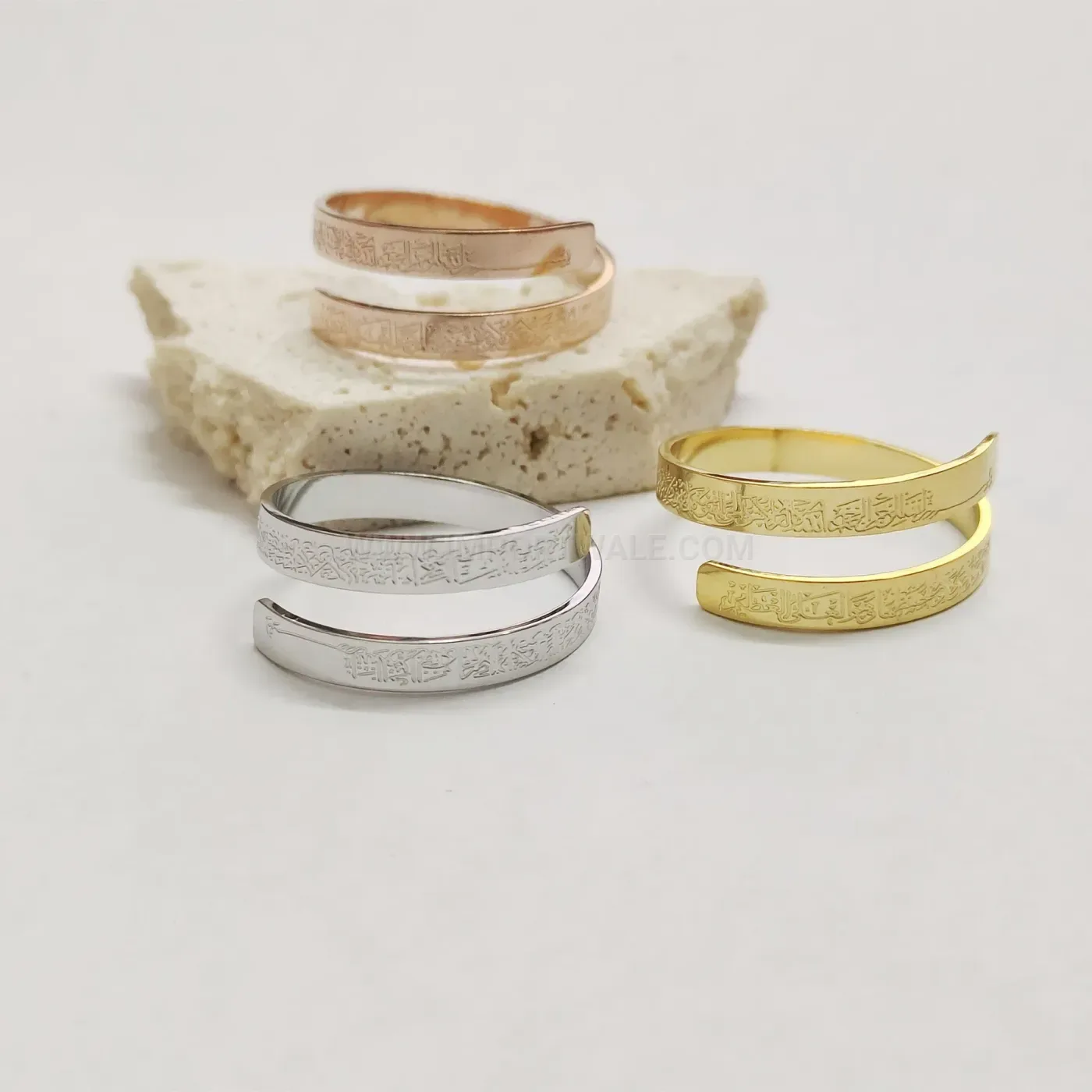Adjustable Stainless Steel Ayatul Kursi Script Statement Ring
