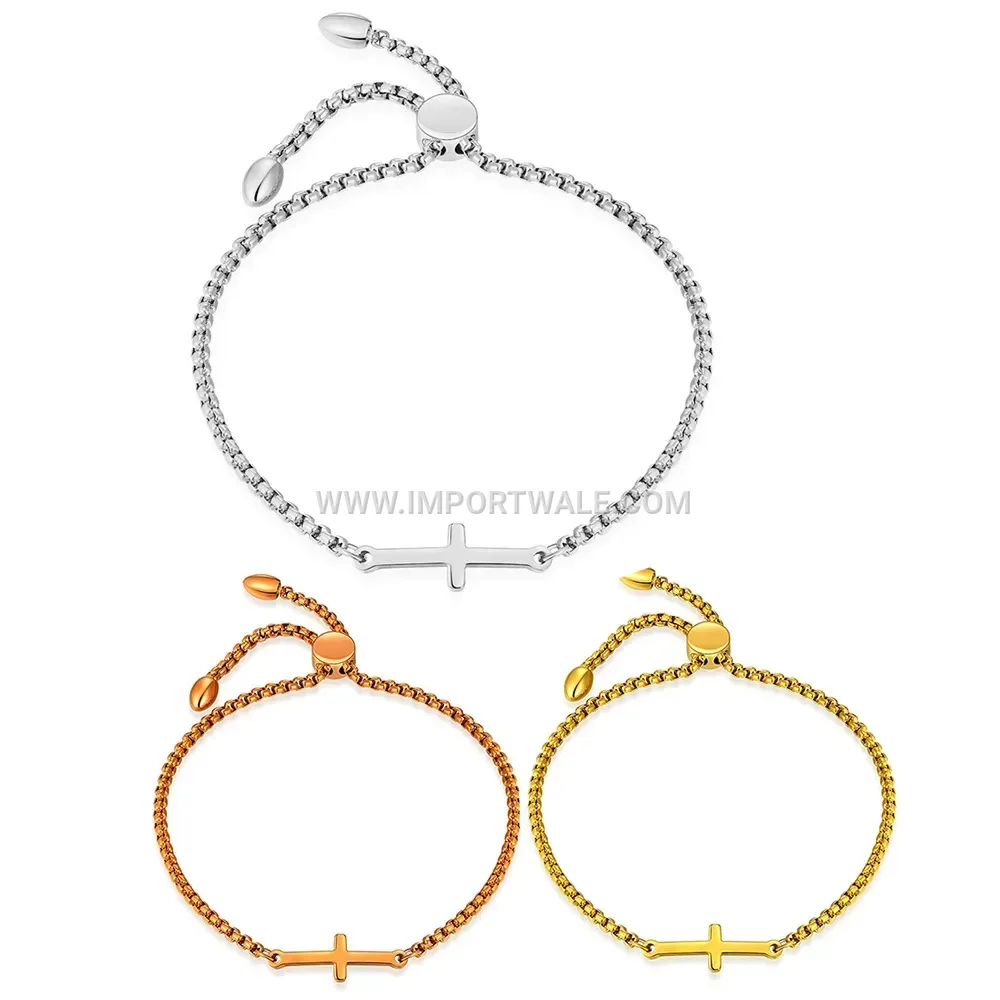 Adjustable Stainless Steel Cross Charm Chain Bracelet
