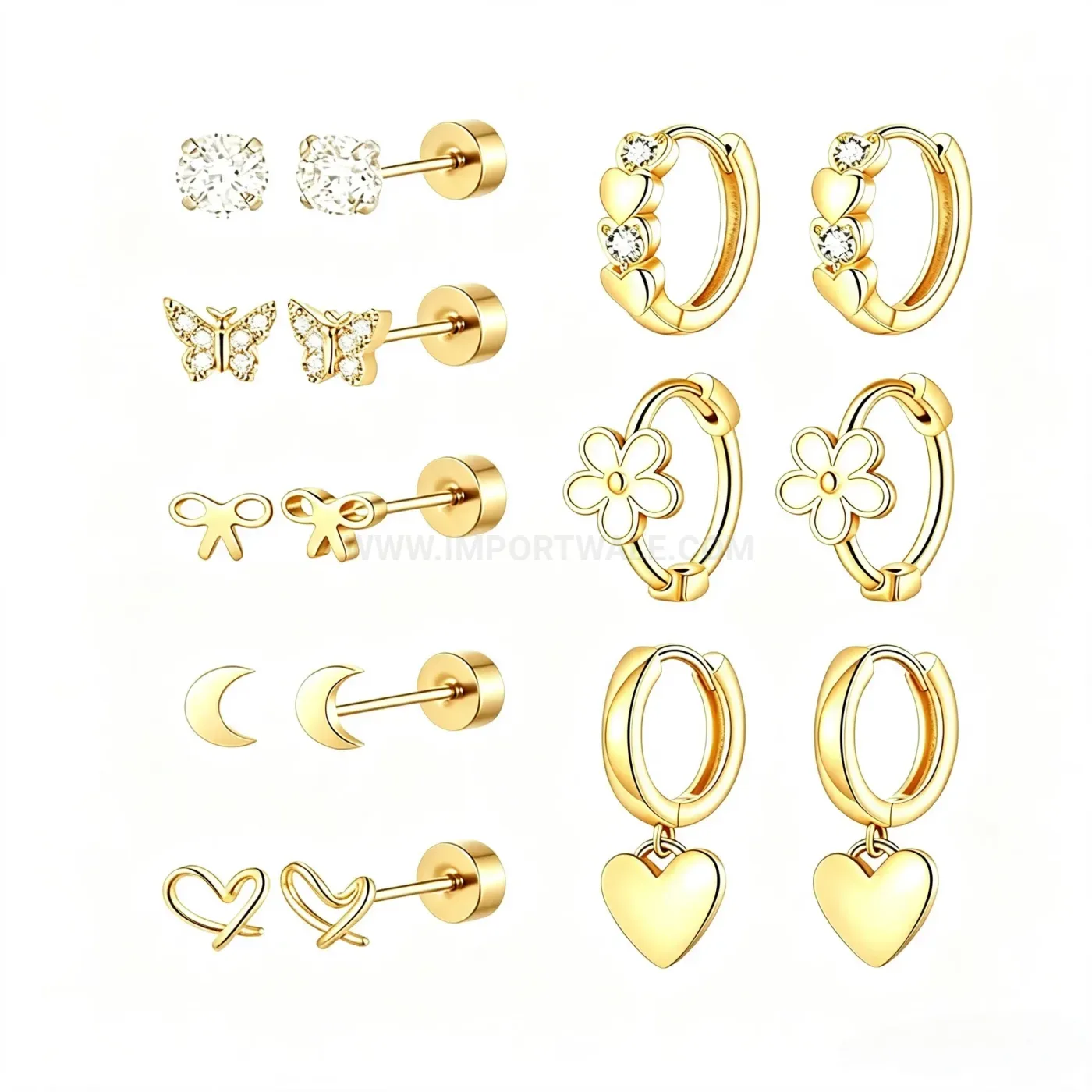 Premium Heart Crescent Stainless Steel Ear Piercing Set