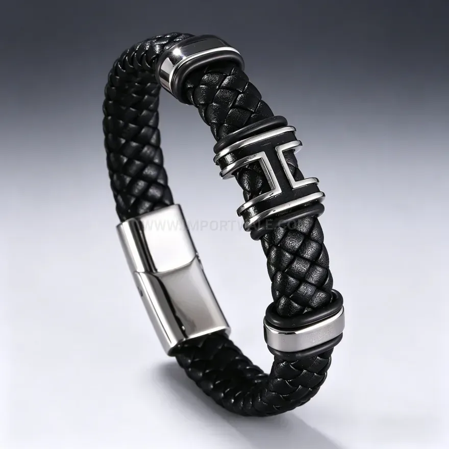 Designer Handmade Braided PU Leather Crossover Charm Bracelet With Alloy Clasp