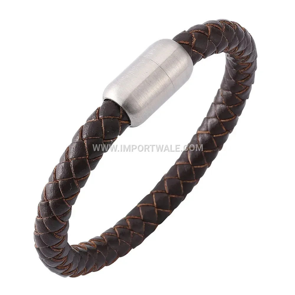 Braided Leather Magnetic Stainless Steel Bracelet for Men