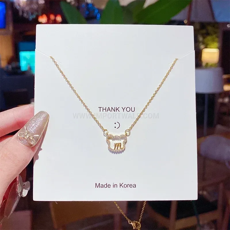 Stylish Gold Titanium Steel Bear Accent Zircon Pendant Necklace
