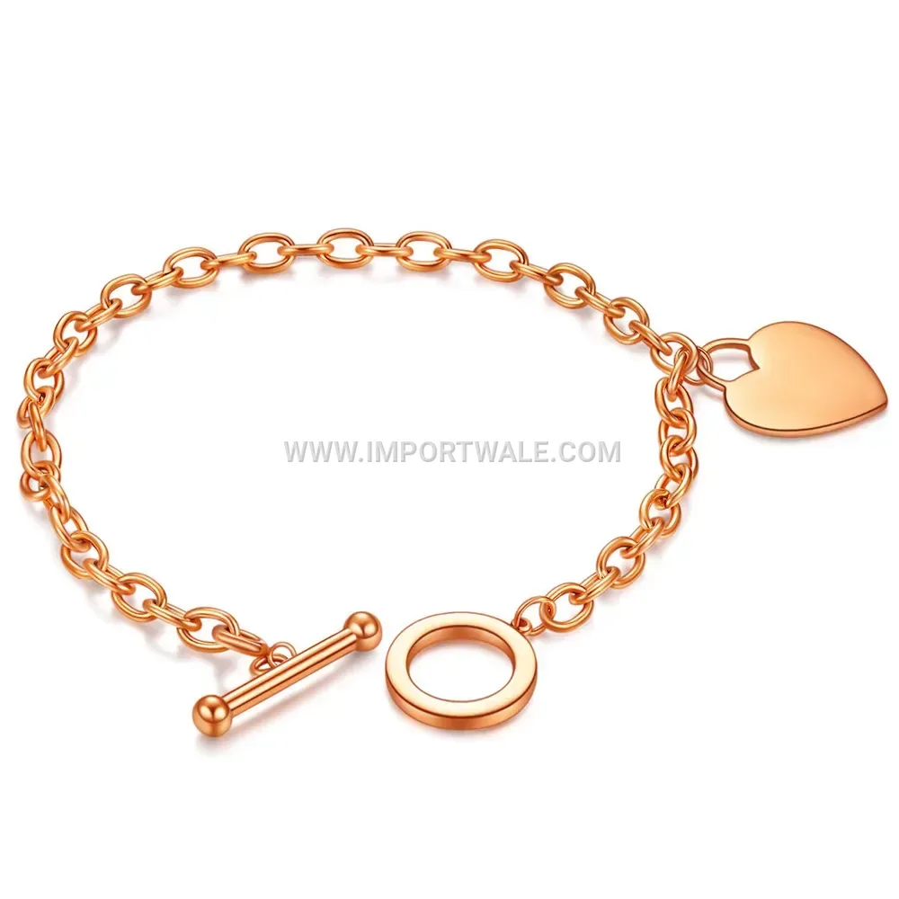 Engravable Heart Charm Stainless Steel OT Toggle Bracelet