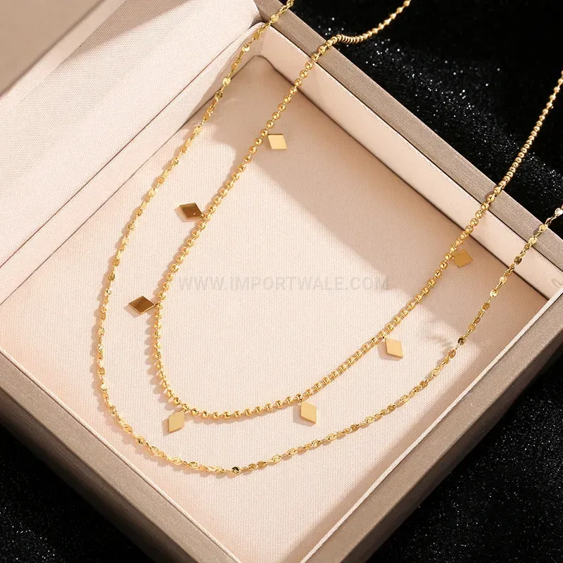 Double Strand Geometric Rhombus Titanium Steel Chain Necklace