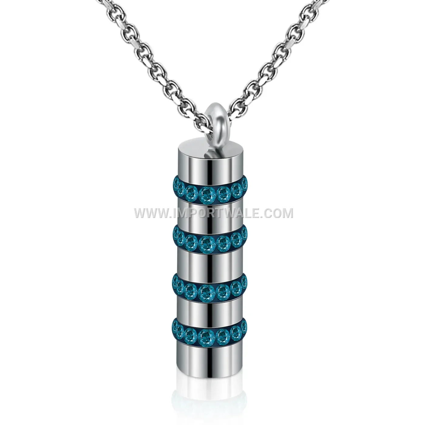 Cylindrical Rhinestone Stainless Steel Pendant Necklace