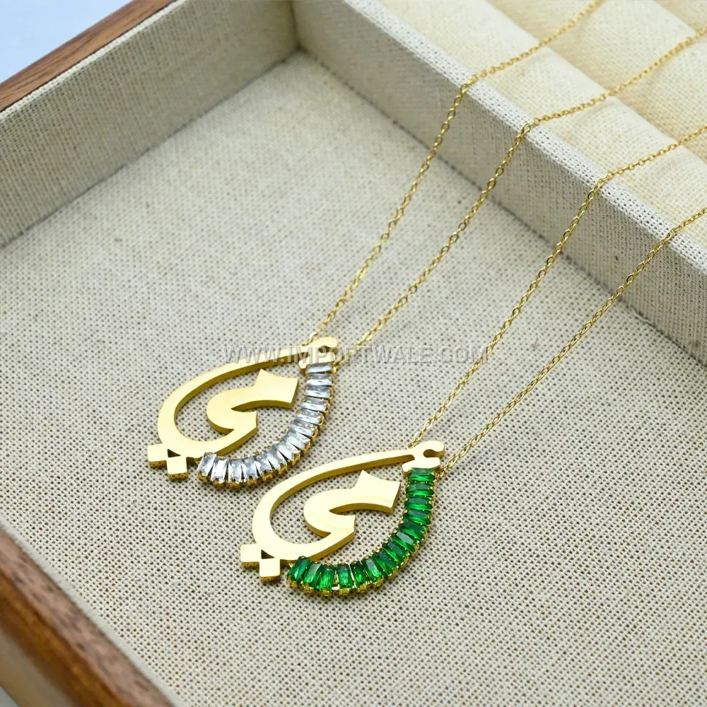 Zircon Arabic Calligraphy Stainless Steel Pendant Necklace