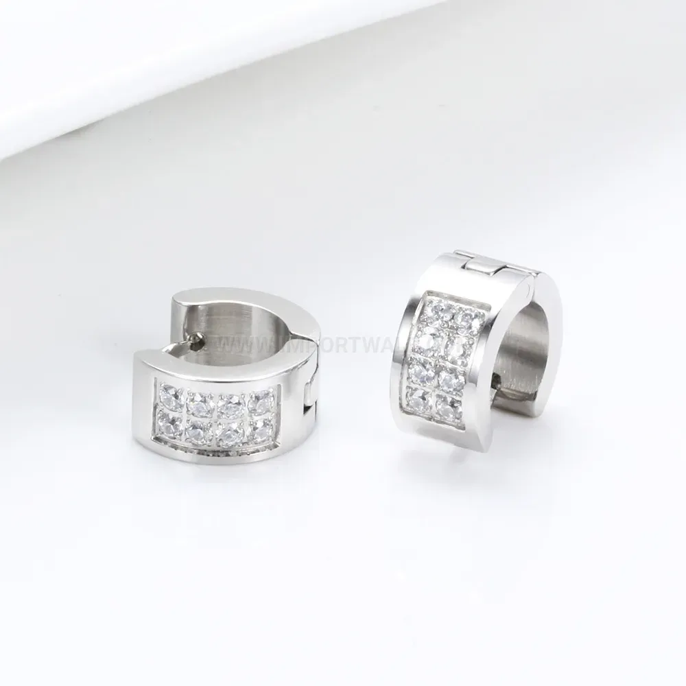 Stylish Curved Double Row Zirconia Stainless Steel Earrings