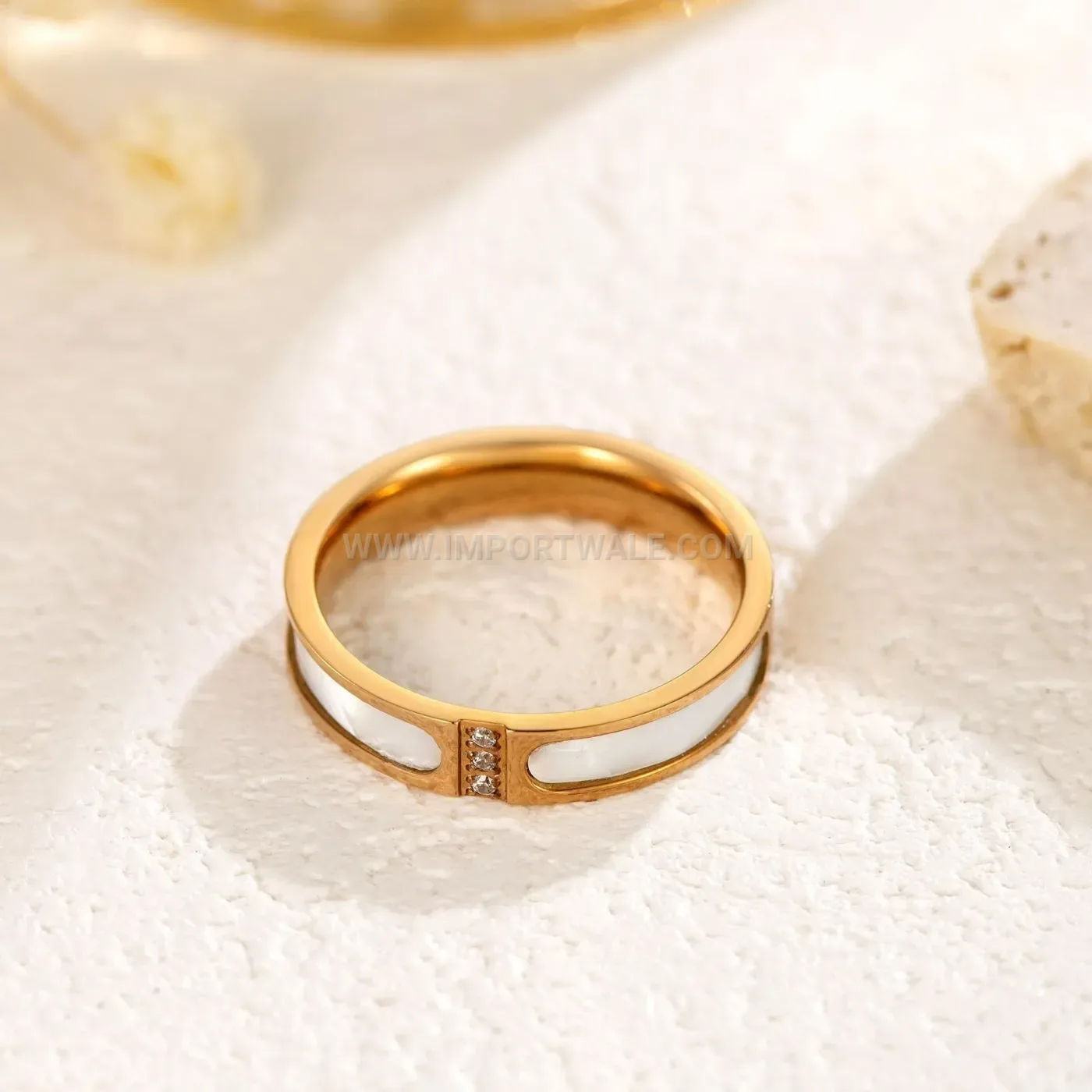 Mother of Pearl Three-Stone Plated Stainless Steel Ring