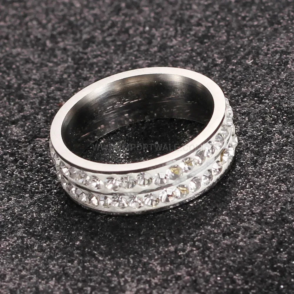 Chic Double-Row Crystal Embellished Stainless Steel Ring