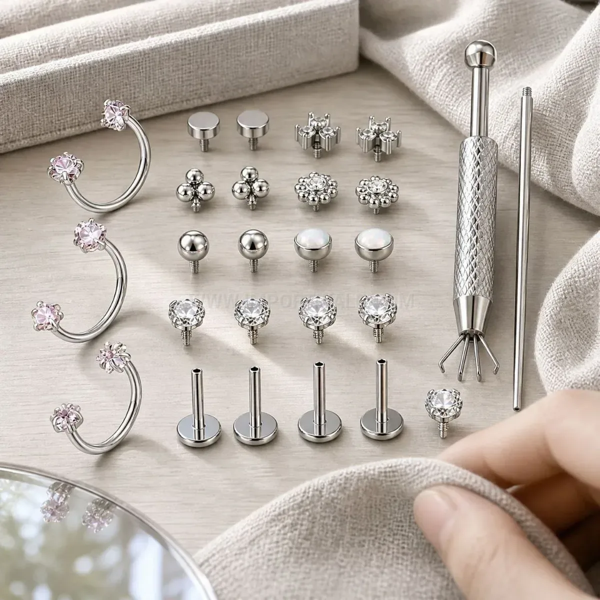 Premium Stainless Steel Internally Threaded Labret Piercing Ring Set