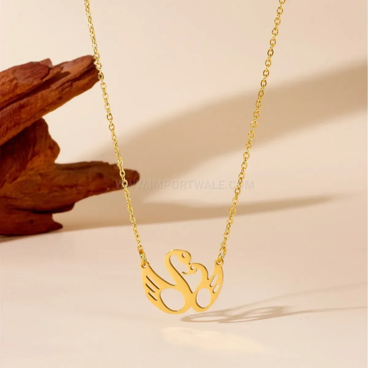 Designer Kissing Swan Gold Plated Stainless Steel Pendant Necklace