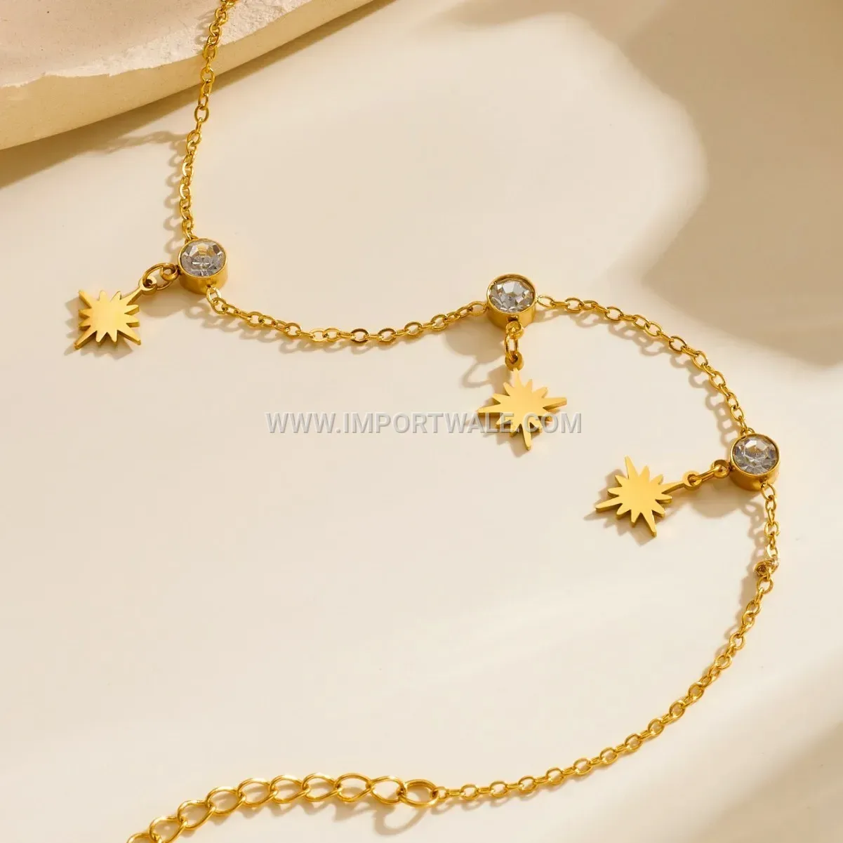 Eight-Point Star Rhinestone Gold Stainless Steel Anklet