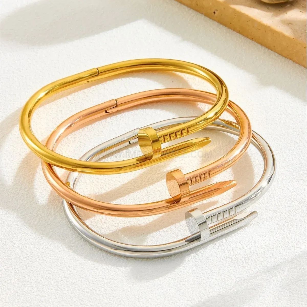 Classic Sleek Plated Titanium Steel Nail Bangle Bracelet