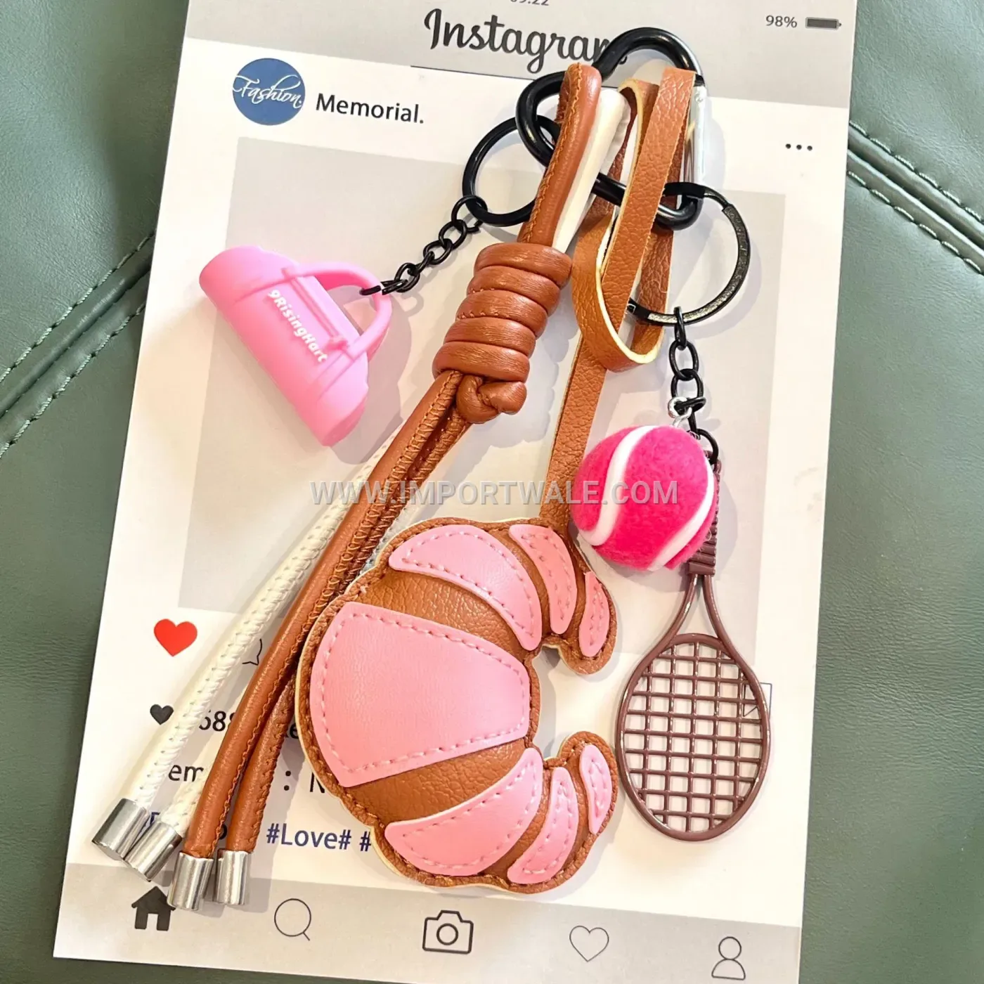 Faux Leather Tennis Ball Athletic Keyring Bag Charm