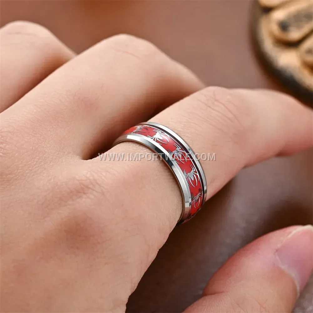 Red Spider Inlay Stainless Steel Band Ring