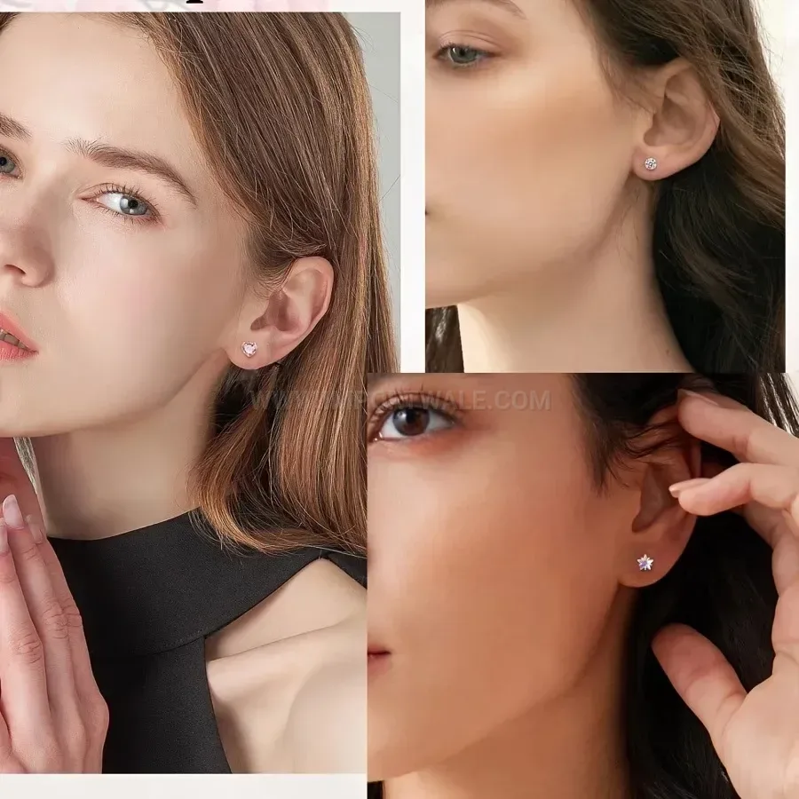 Stylish Geometric Rhinestone Stainless Steel Cartilage Piercing Stud Earring