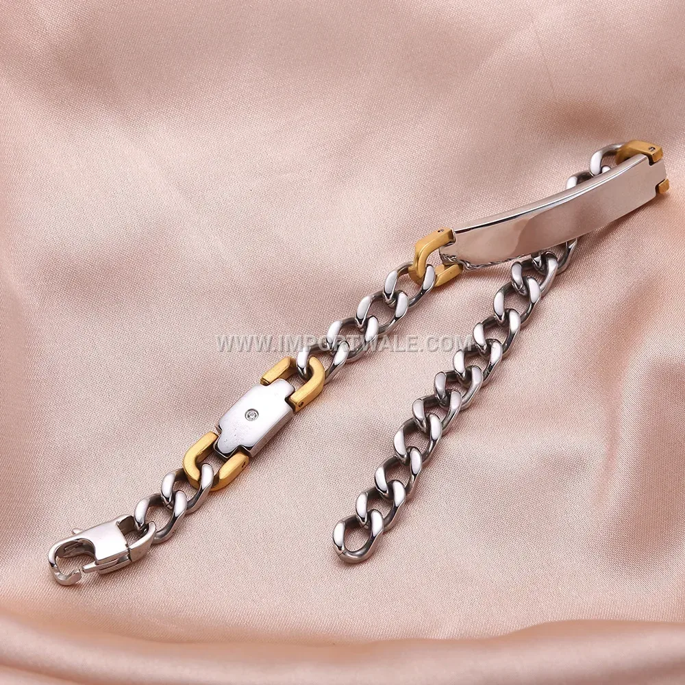 Twisted Chain Bar Curved Plate Rhinestone Titanium Steel Bracelet
