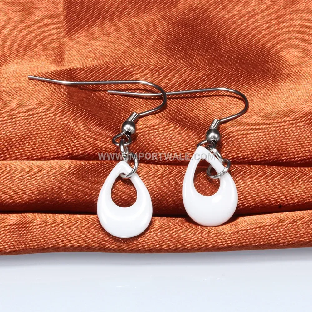 Hollow Teardrop Ceramic Stainless Steel Stud Earrings