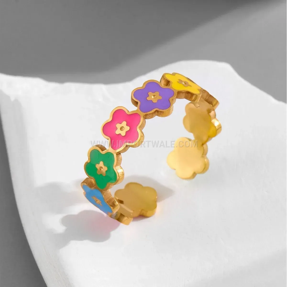 Colorful Floral Charm Titanium Steel Open Ring