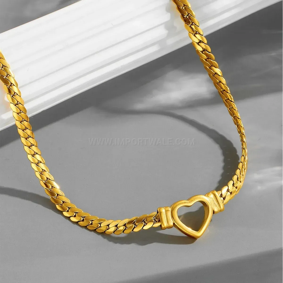 Hollow Heart Stainless Steel Curb Chain Bracelet and Necklace