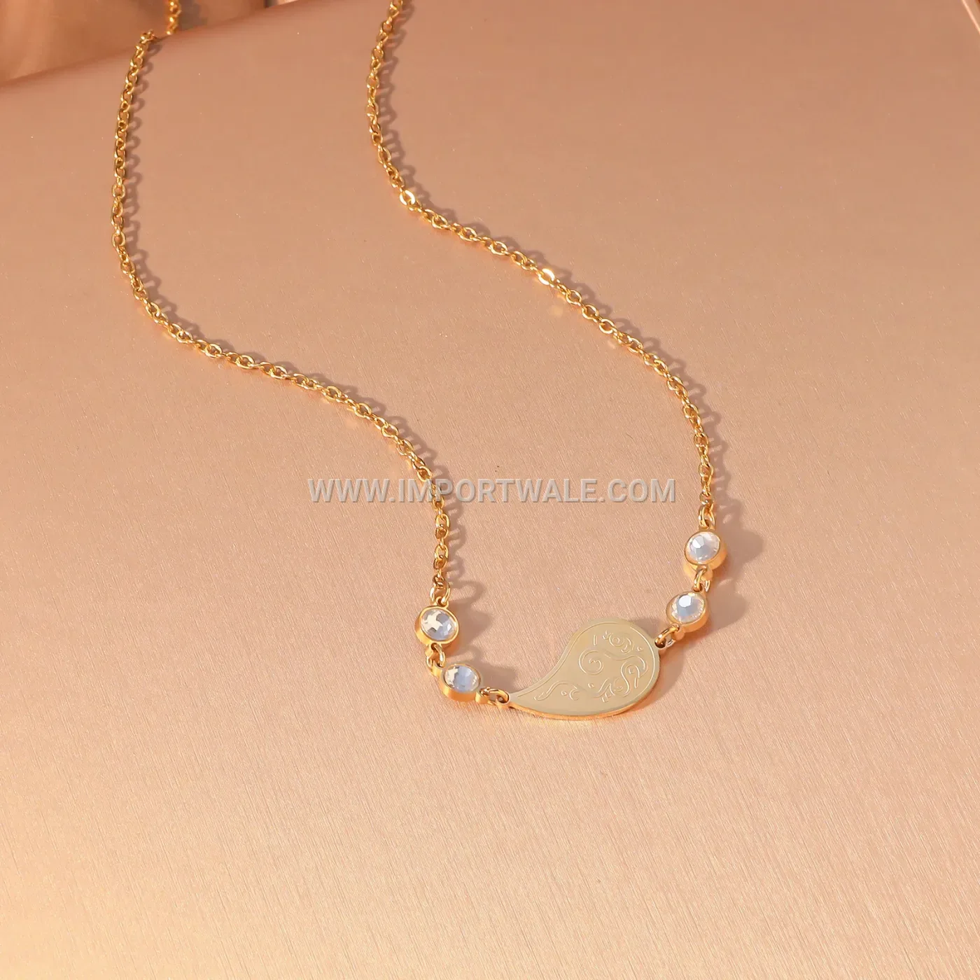 Filigree Stainless Steel Paisley Pendant Necklace with Cubic Zirconia Accent
