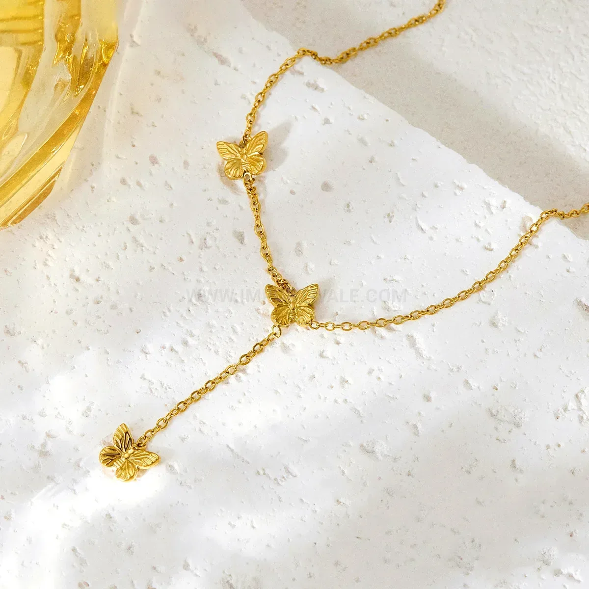 Gold Plated Stainless Steel Butterfly Tassel Pendant Necklace