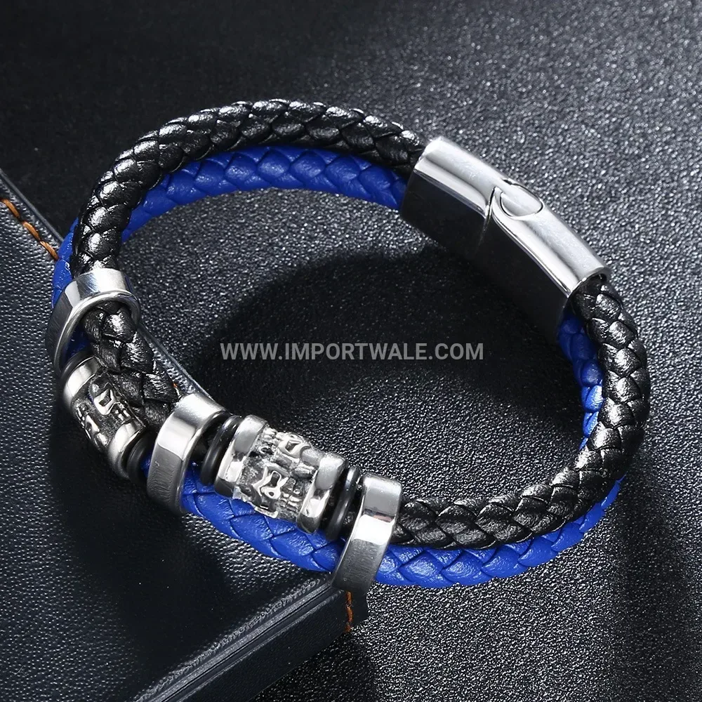 Vintage Handmade Genuine Leather Bracelet with Stainless Steel Accents