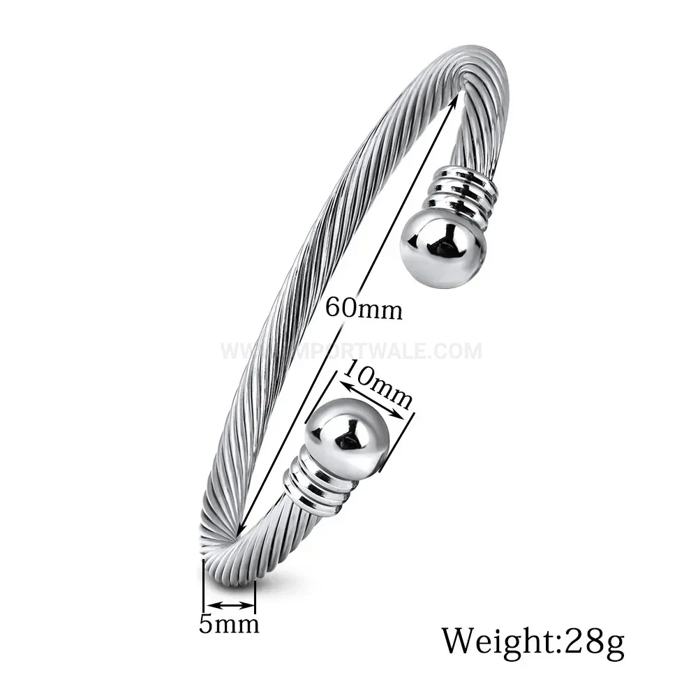Stylish Adjustable Cable Wire Stainless Steel Cuff Bangle with Bead Details