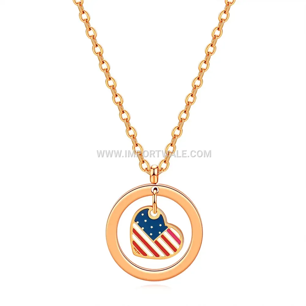 US Flag Heart Stainless Steel Drip Epoxy Pendant Necklace