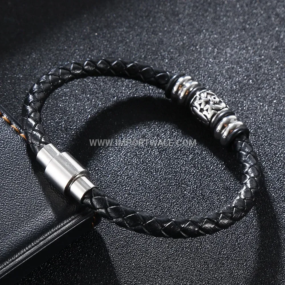 Woven Leather Band with Stainless Steel Magnetic Closure