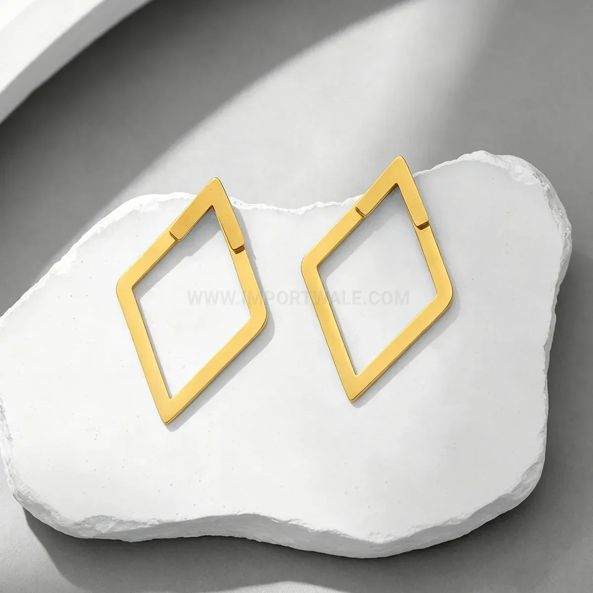 Openwork Rhombus Layered Brass Stud Earrings with Gold Plating