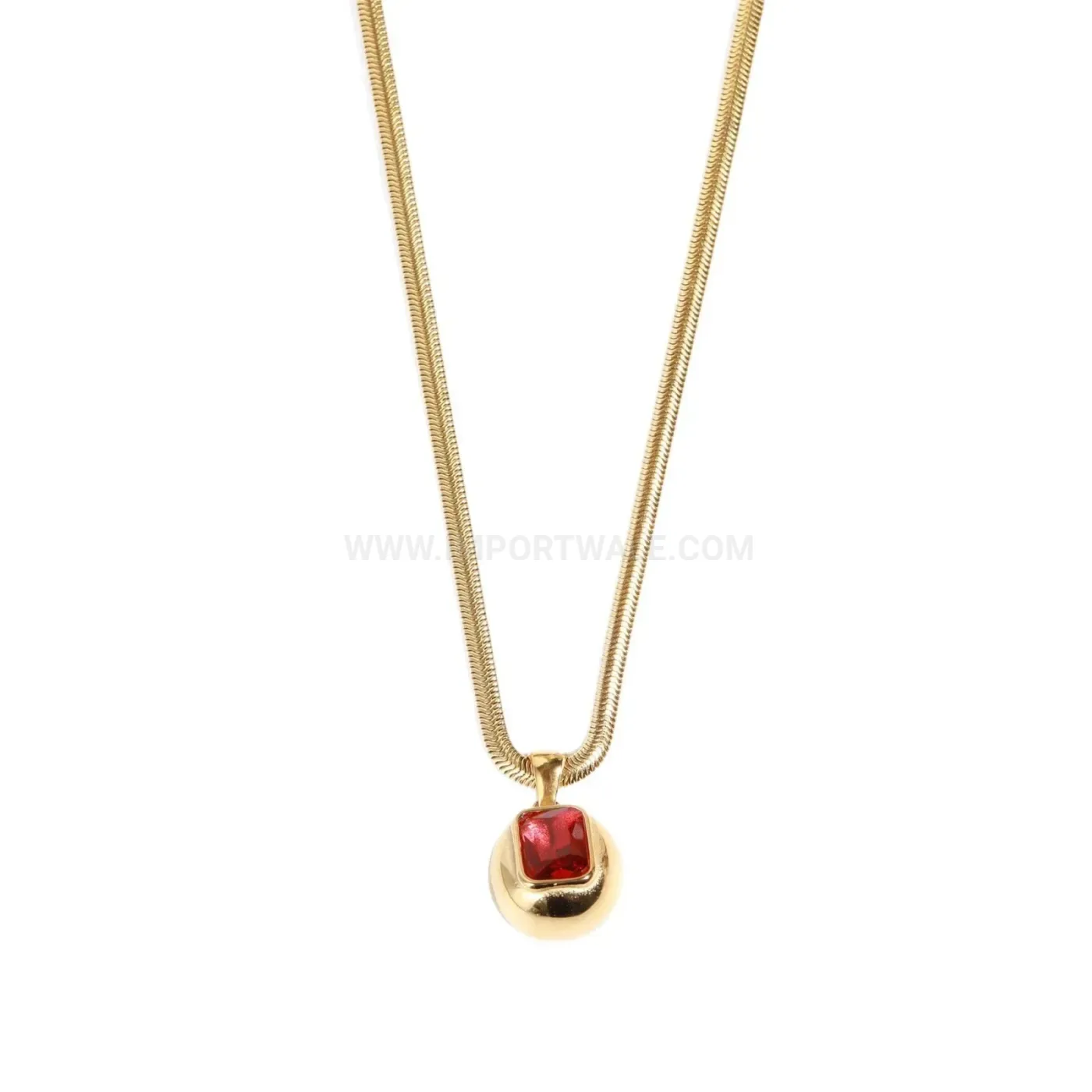 Trendy Vintage Spherical Red Crystal Pendant Titanium Steel Chain