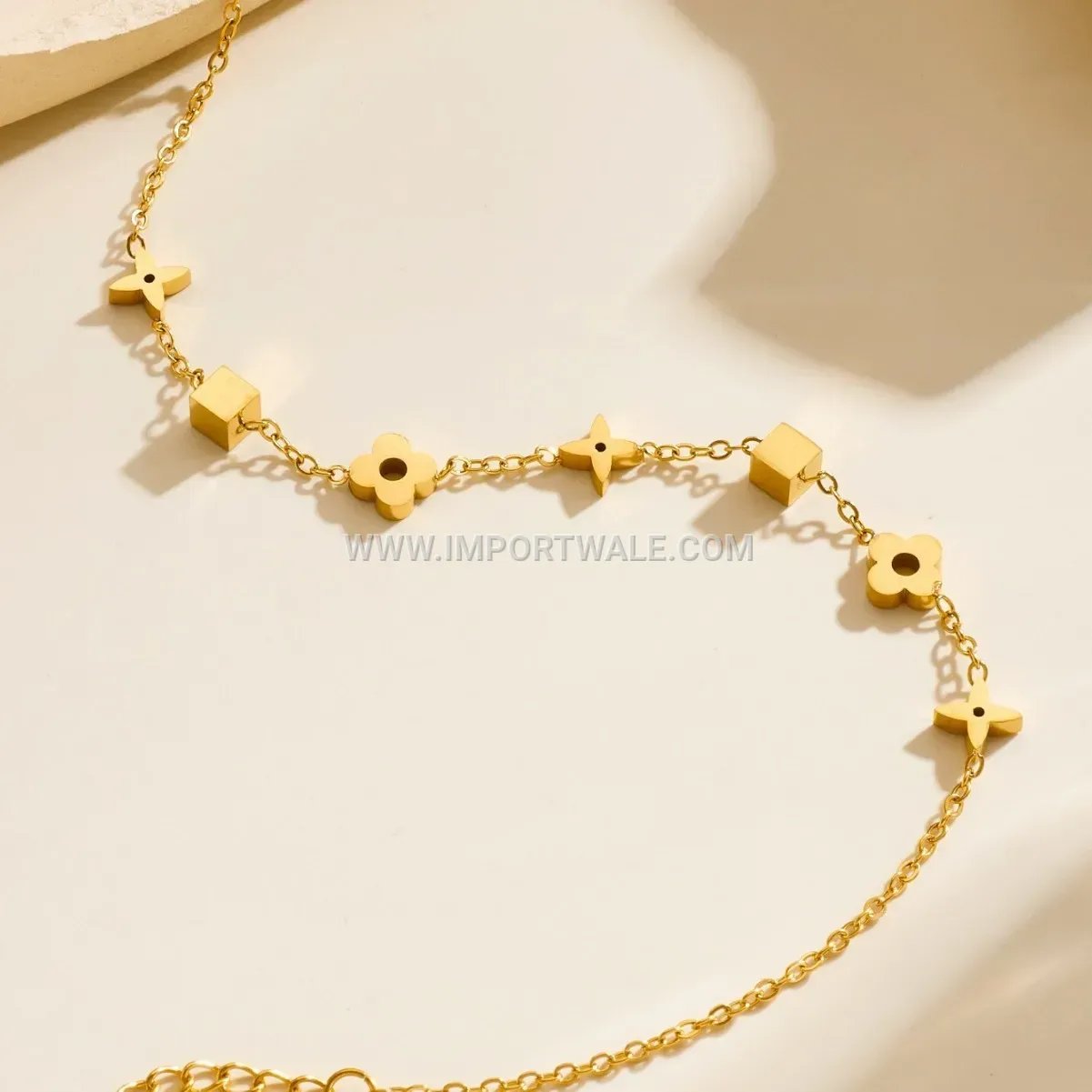 Gold Stainless Steel Geometric Charm Luxury Anklet