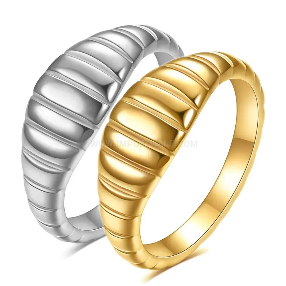 Bold Ribbed 18K Gold Plated Stainless Steel Ring
