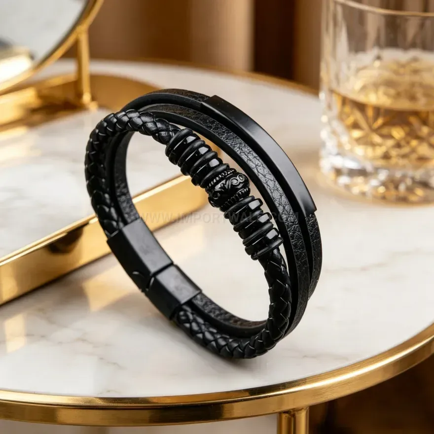 Trendy Multi Layer Braided Leather Wrap Bracelet With Magnetic Buckle