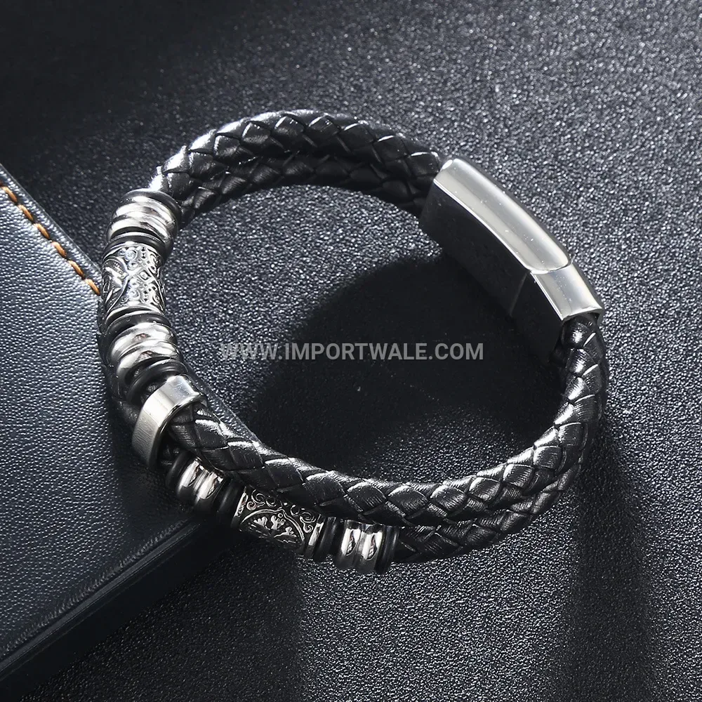 Vintage Double-Layer Stainless Steel Leather Band