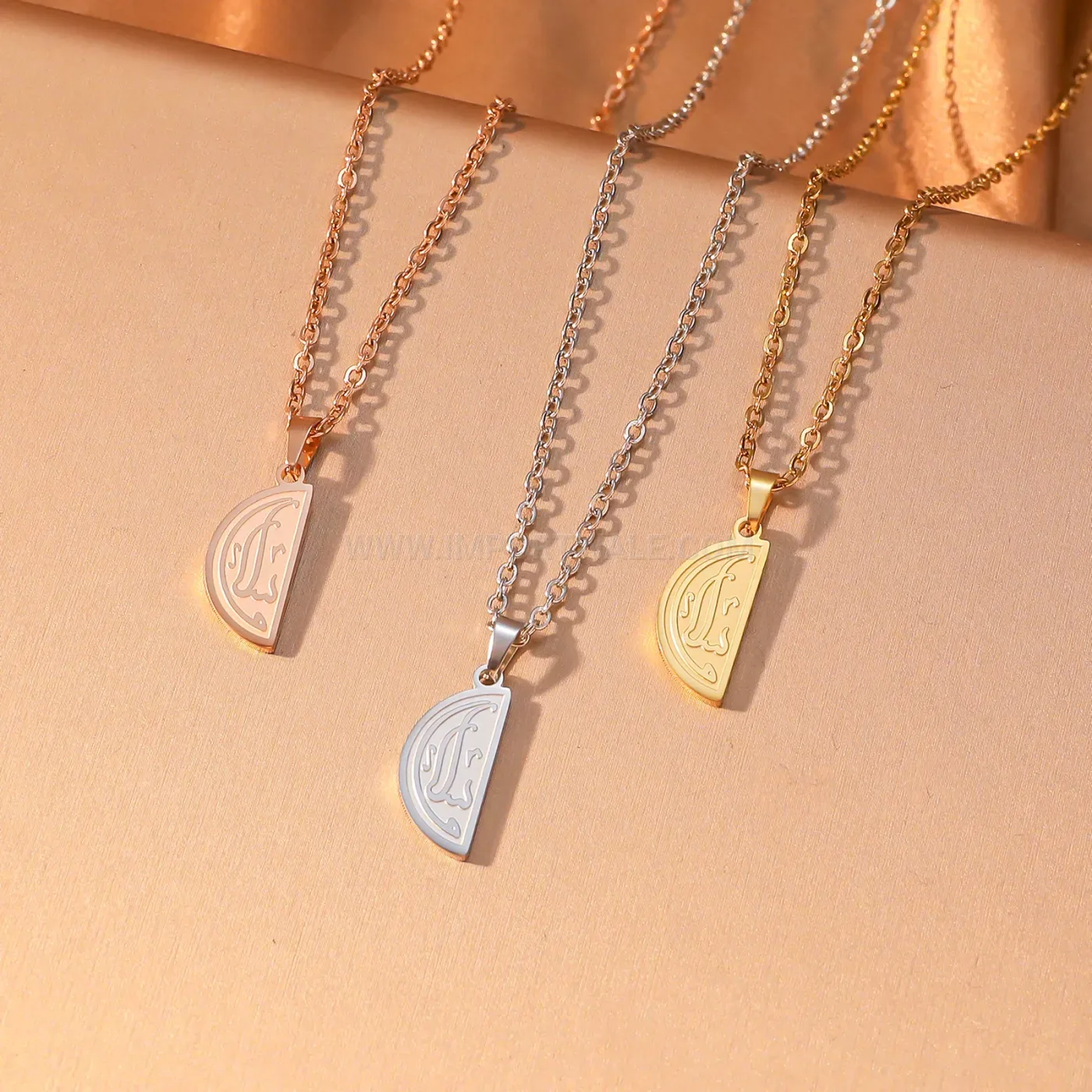 Stainless Steel Allah Calligraphy D-Shape Pendant Necklace