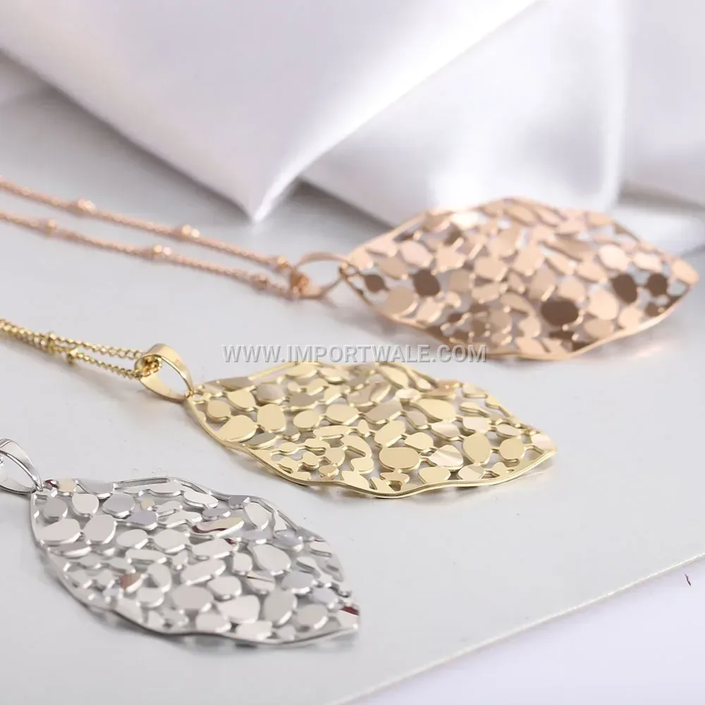 Filigree Cutout Leaf Pendant Stainless Steel Chain Necklace