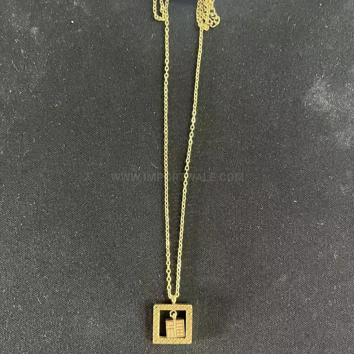 Chic Gold Stainless Steel Openwork Character Square Pendant Necklace