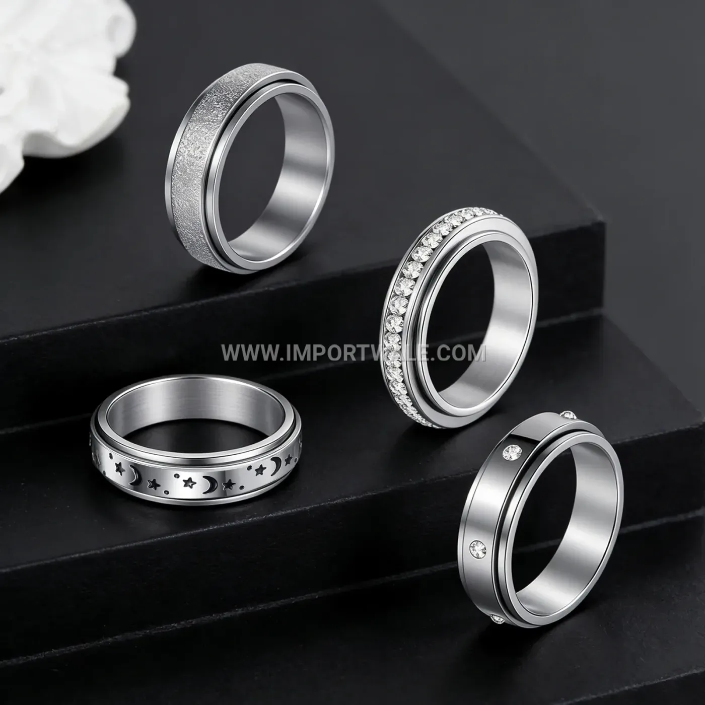 Celestial Stainless Steel Spinner Ring Set