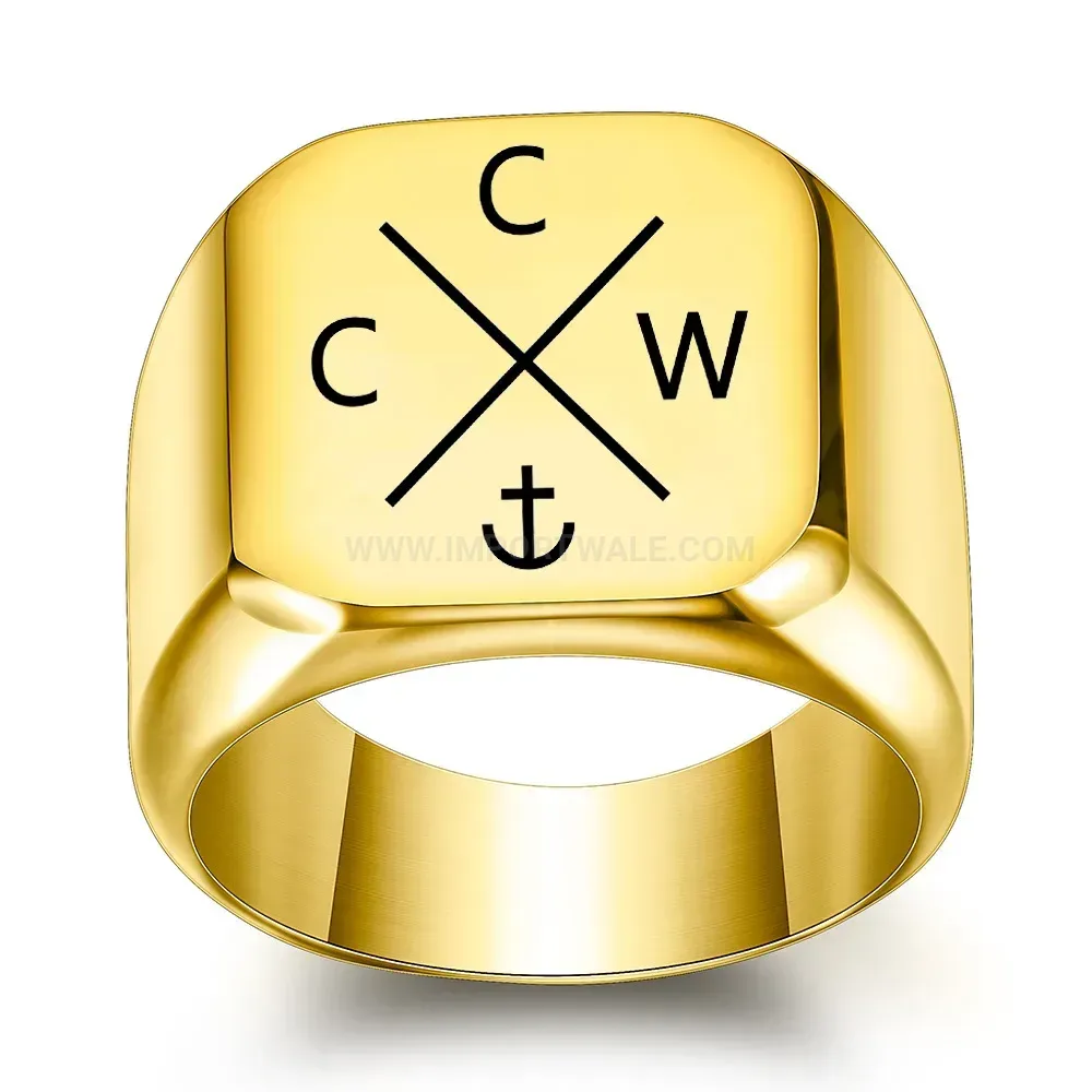 Chic Anchor Motif Square Stainless Steel Signet Ring