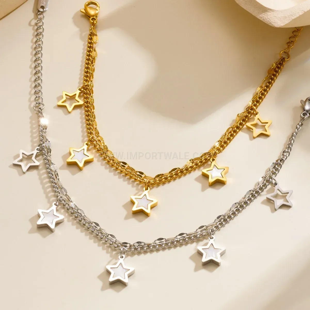 Titanium Steel Butterfly and Star Multi-Charm Chain Bracelet