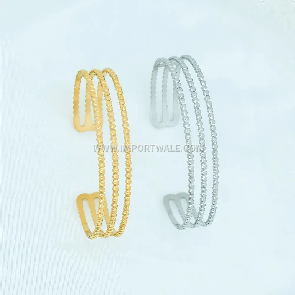 Double Layer Cutout C Shape Stainless Steel Bangle