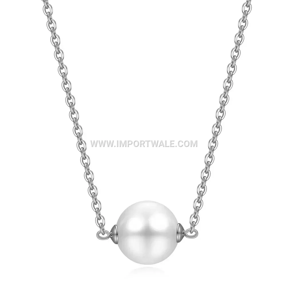 Elegantly Timeless Pearl Pendant Stainless Steel Chain Necklace